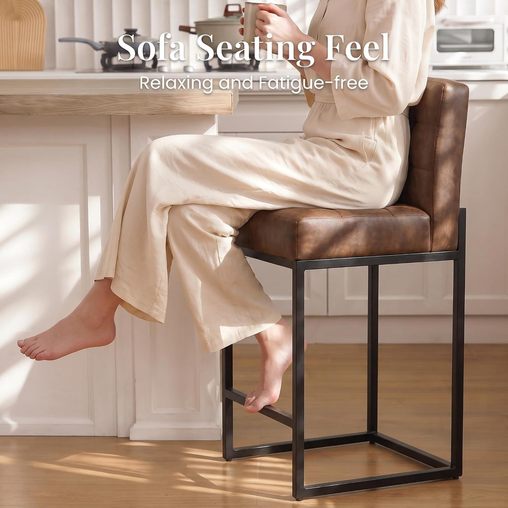 GrandNoor Modern Counter Height Bar Stools Set of 2,25'' Coffee Faux ...