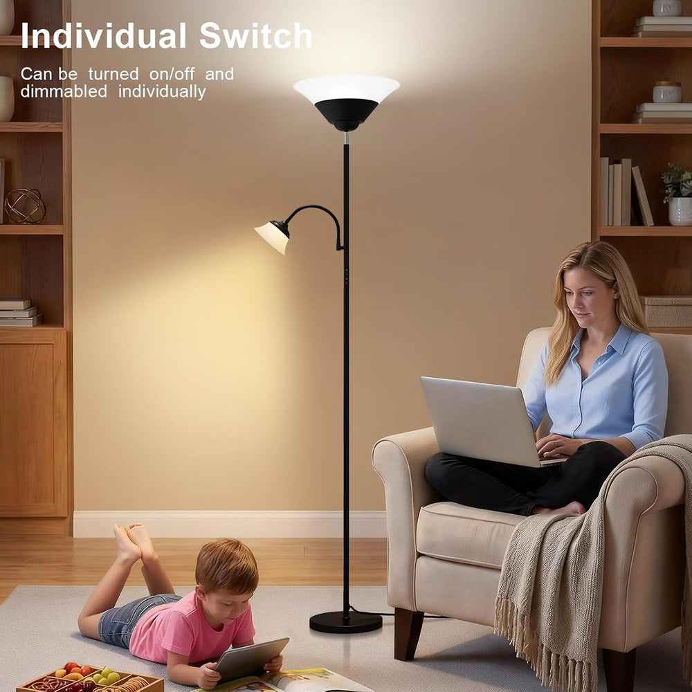 SIBRILLE 2-in-1 Torchiere Floor Lamp, 34W Super Bright LED Standing Lamp with...