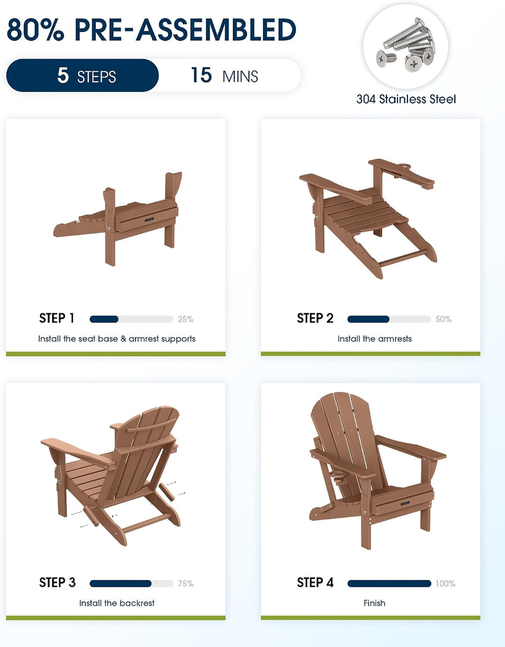 MUCHENGHY Folding Adirondack Chairs 4 Pack, Patio Chairs, Lawn Chairs, Outdoo...