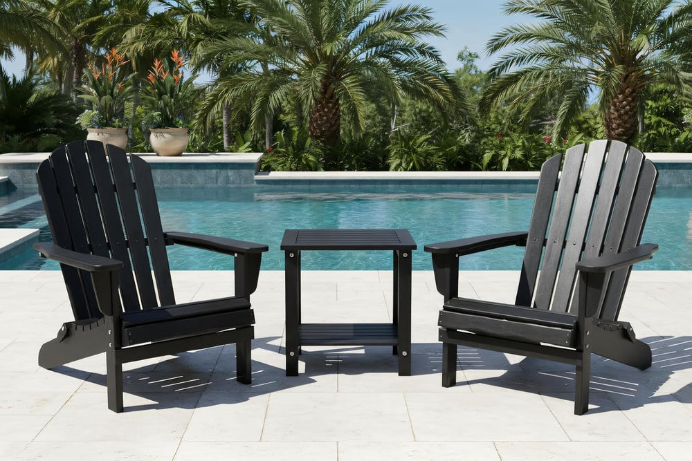 Acacia Wood Adirondack Side Table, 2-Tier Outdoor End Table - Black