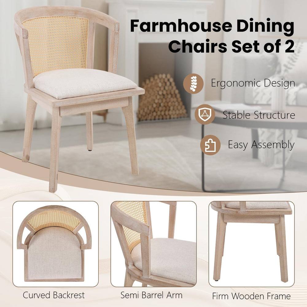 Kmax Rattan Dining Chair Set of 4 Farmhouse Semi Barrel Dining Room Chair Woo...