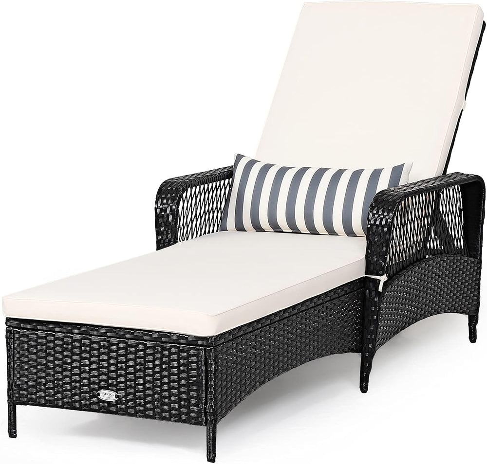 Tangkula Wicker Chaise Lounge Outdoor, Patio Rattan Reclining Chaise with 6-G...