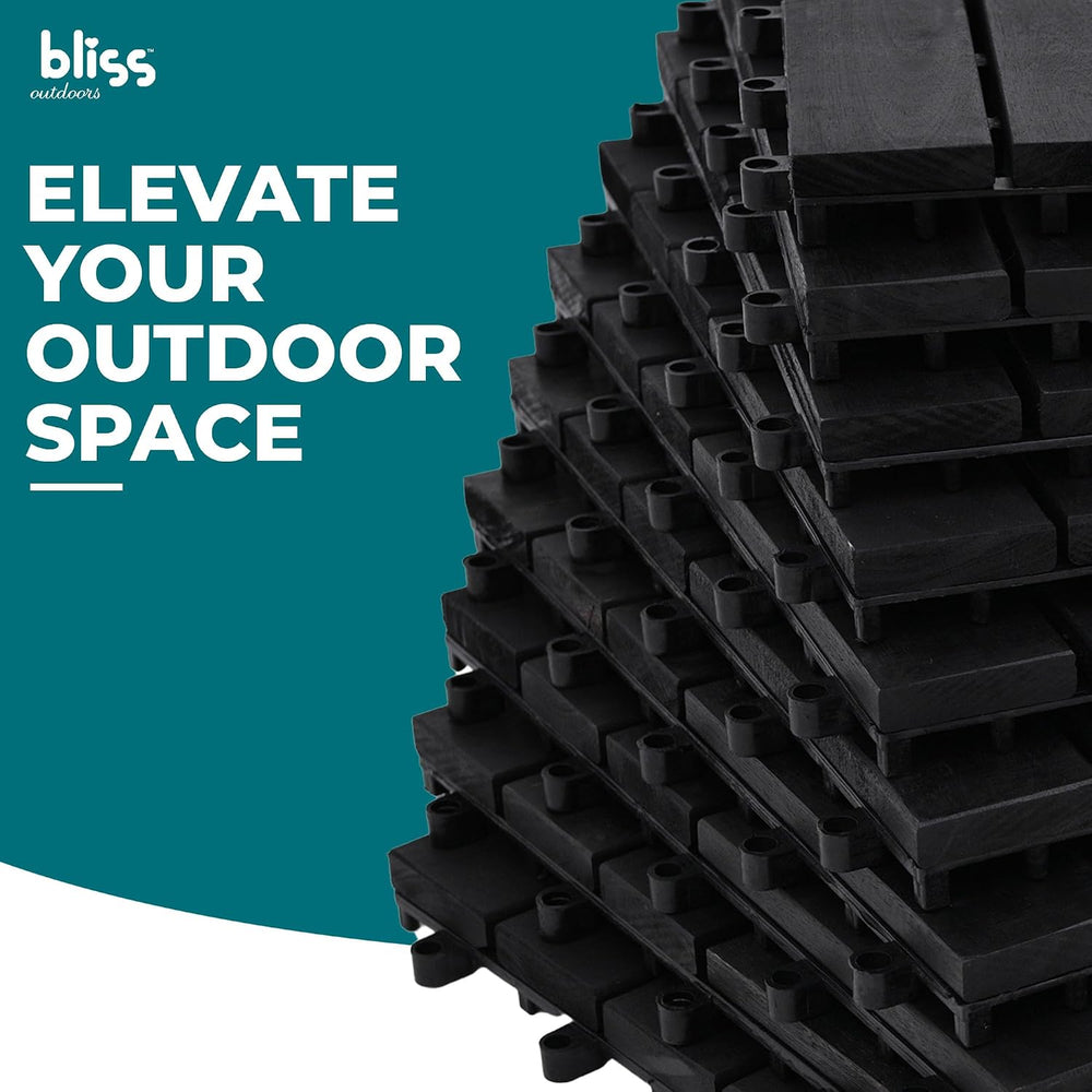 Bliss Outdoors 12-Slat Acacia Hardwood Deck Tiles, Aged Black, Set of 30