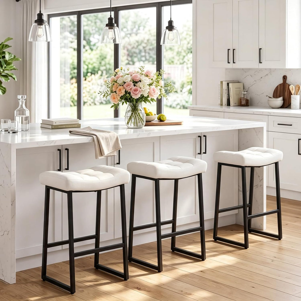 RNKSFX Black and White Modern Bar Stools Set of 3 for Kitchen Counter 24 inch...