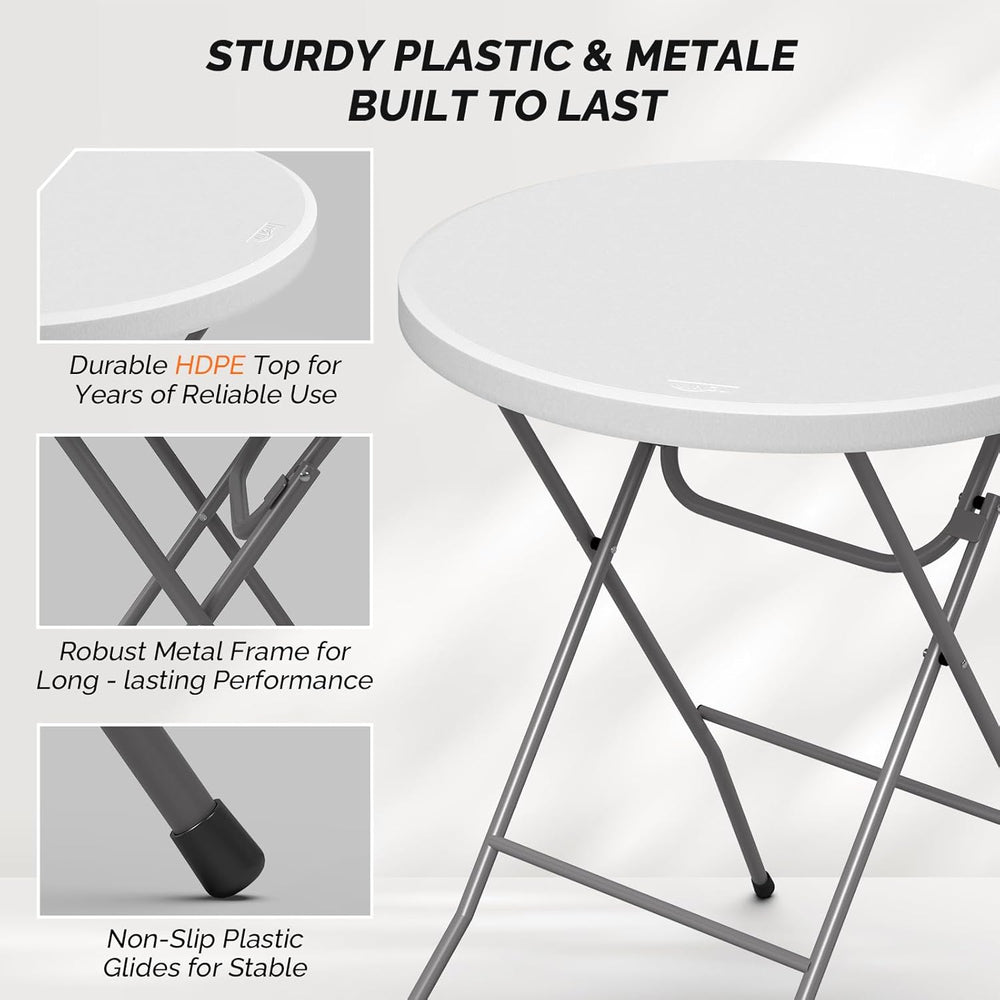 VINGLI 32" Plastic Folding Round Table Bar Height, HDPE Matrial with Gra...