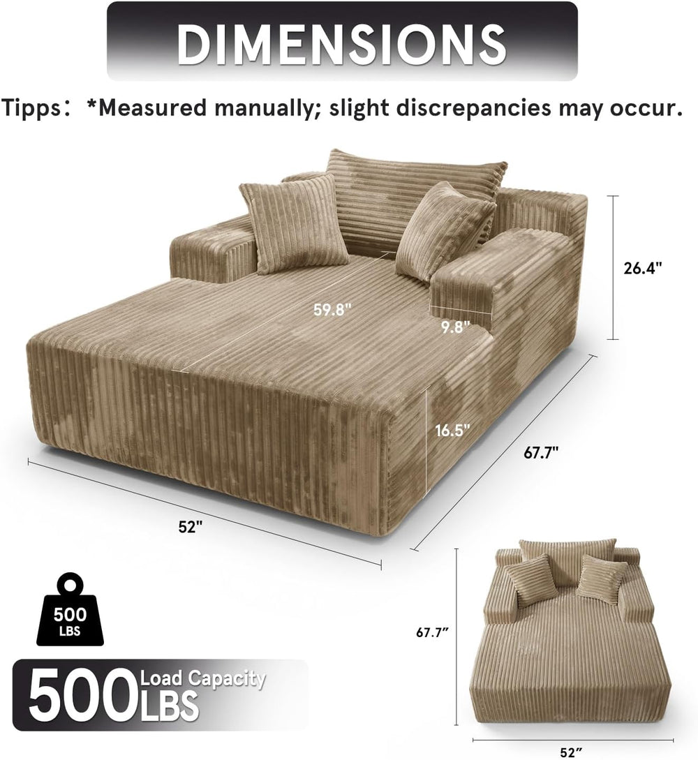 Sytopia Chaise Lounge with Armrests, Oversized Sofa Bed with 3 Pillows, Cozy ...