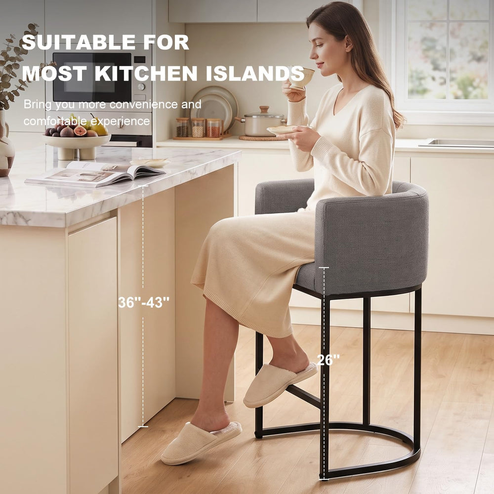26" H Counter Height Bar Stools Set of 4, Modern Barrel Counter Stools w...