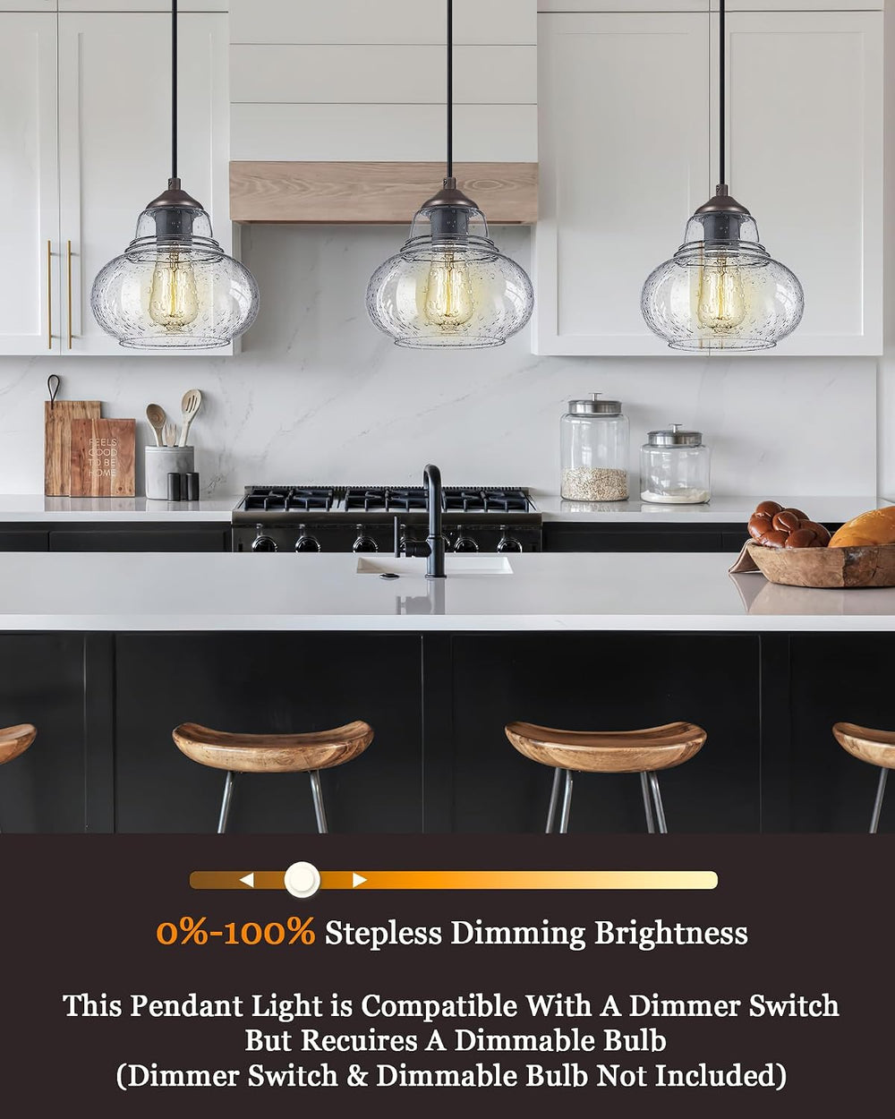 ELYONA 2 Pack Bubble Glass Pendant Lights, 8 Inch Vintage Hanging Lamp Seeded...