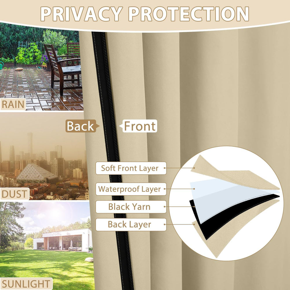 HDCAXKJ Waterproof Outdoor Curtains for Patio with Zipper Top & Bottom Gr...