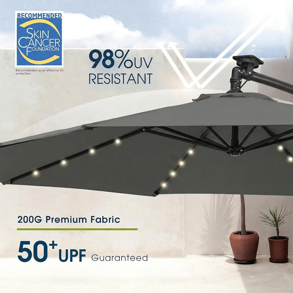 wikiwiki 10ft Solar LED Offset Patio Umbrella, Outdoor Cantilever Patio Umbre...