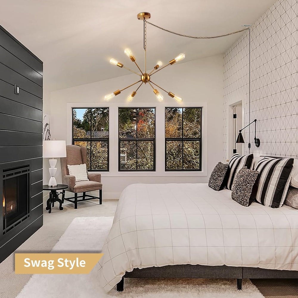 HOXIYA 26.3" DIMMABLE Plug in Chandelier, Modern Sputnik Chandeliers Bru...
