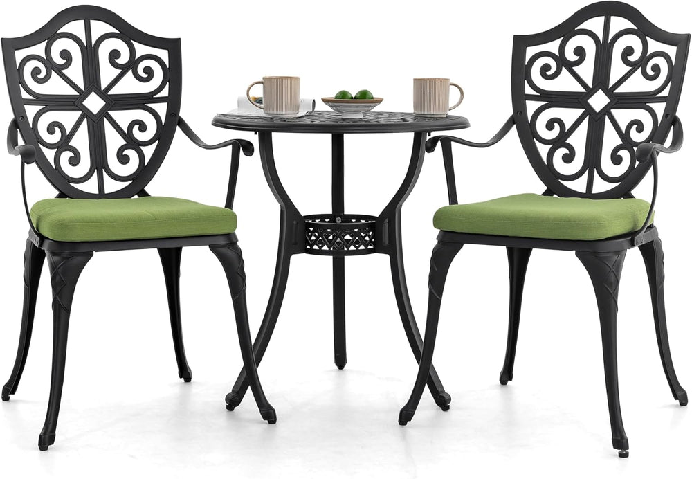 NUU GARDEN Outdoor 3-Piece Bistro Set with Cushions, Round 24 Inch Cast Alumi...