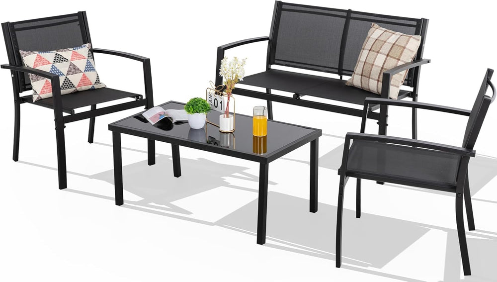 Shintenchi 4 Pieces Patio Furniture Set All Weather Textile Fabric Outdoor Co...