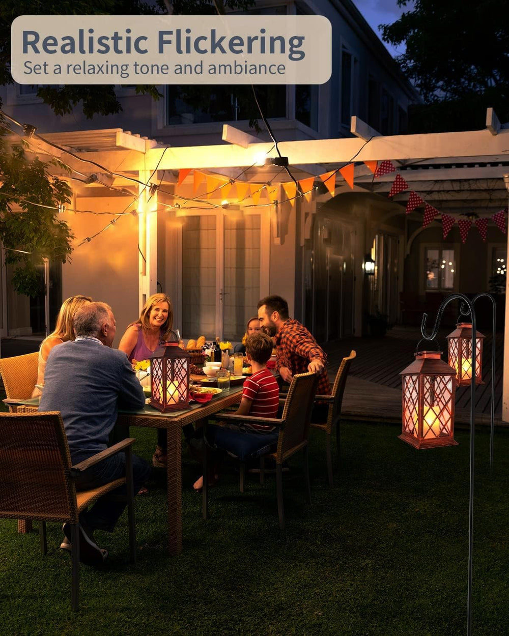 SHYMERY Solar Lanterns, Hanging Outdoor Lantern with Lasts 2X Longer LED Flic...