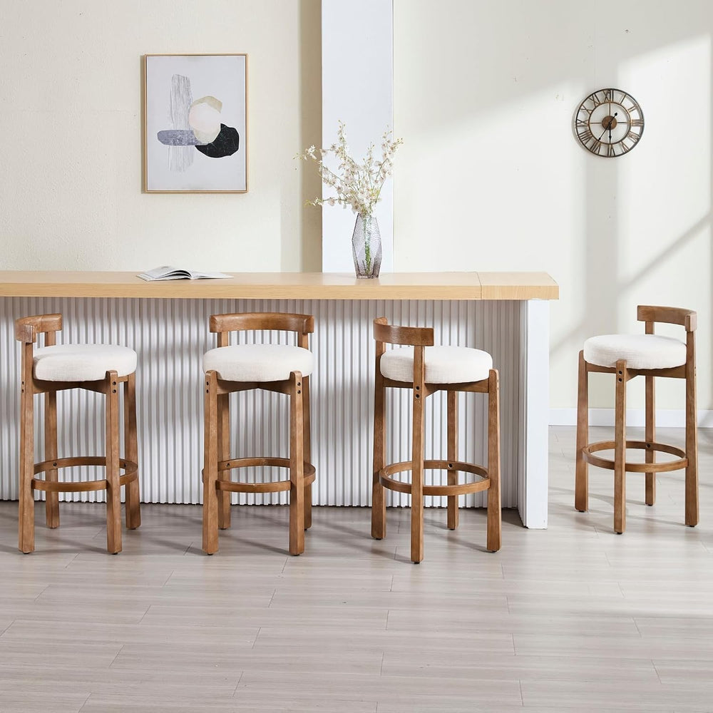 HEAH-YO Linen Bar Stools Set of 6, 30.25" Bar Height Stools with Back, U...