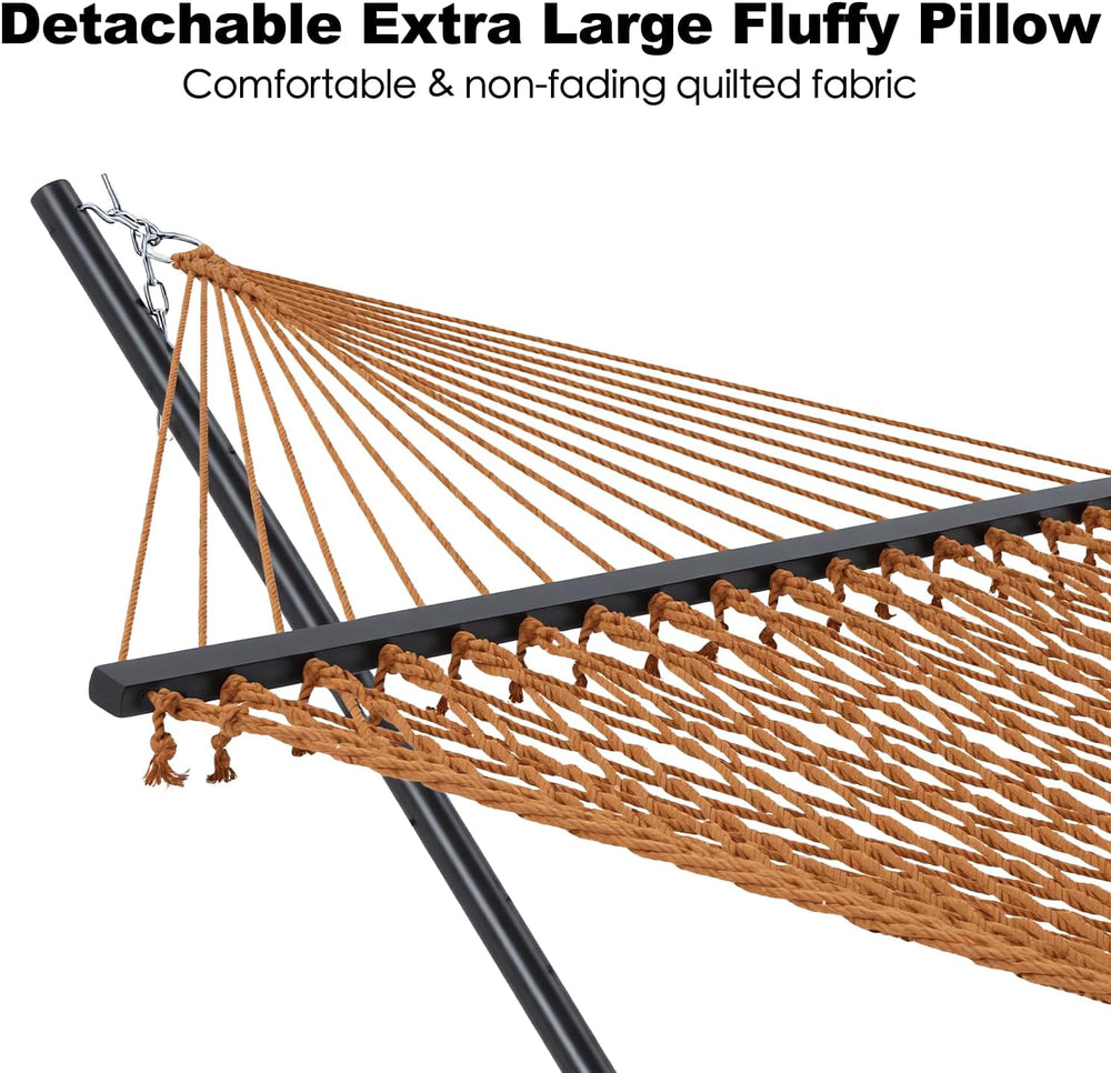 GAFETE 2 Person Rope Hammock with Stand for Outside, 12 Ft, 475 lb Capacity