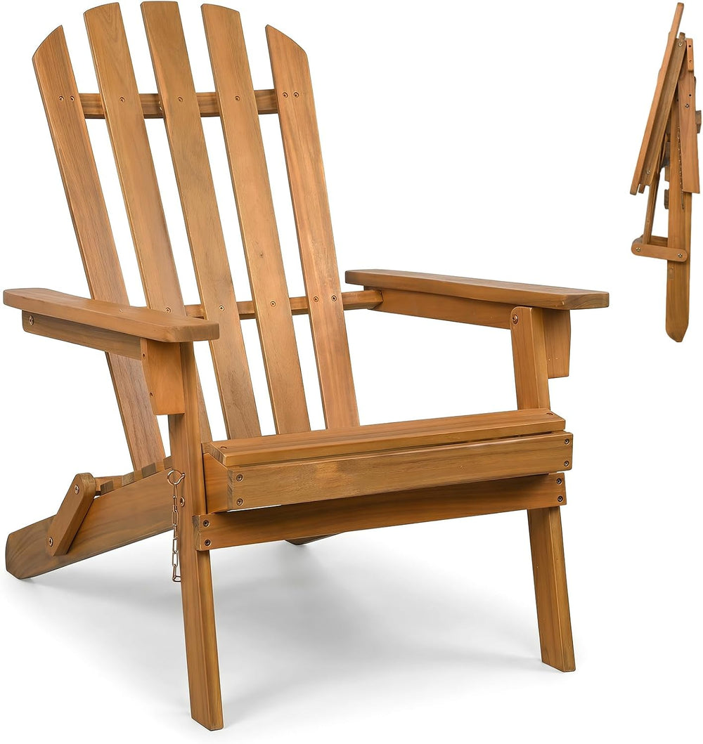 GIANTEX Wooden Adirondack Chair Outdoor Lounger Chair, Folding Adirondack Cha...