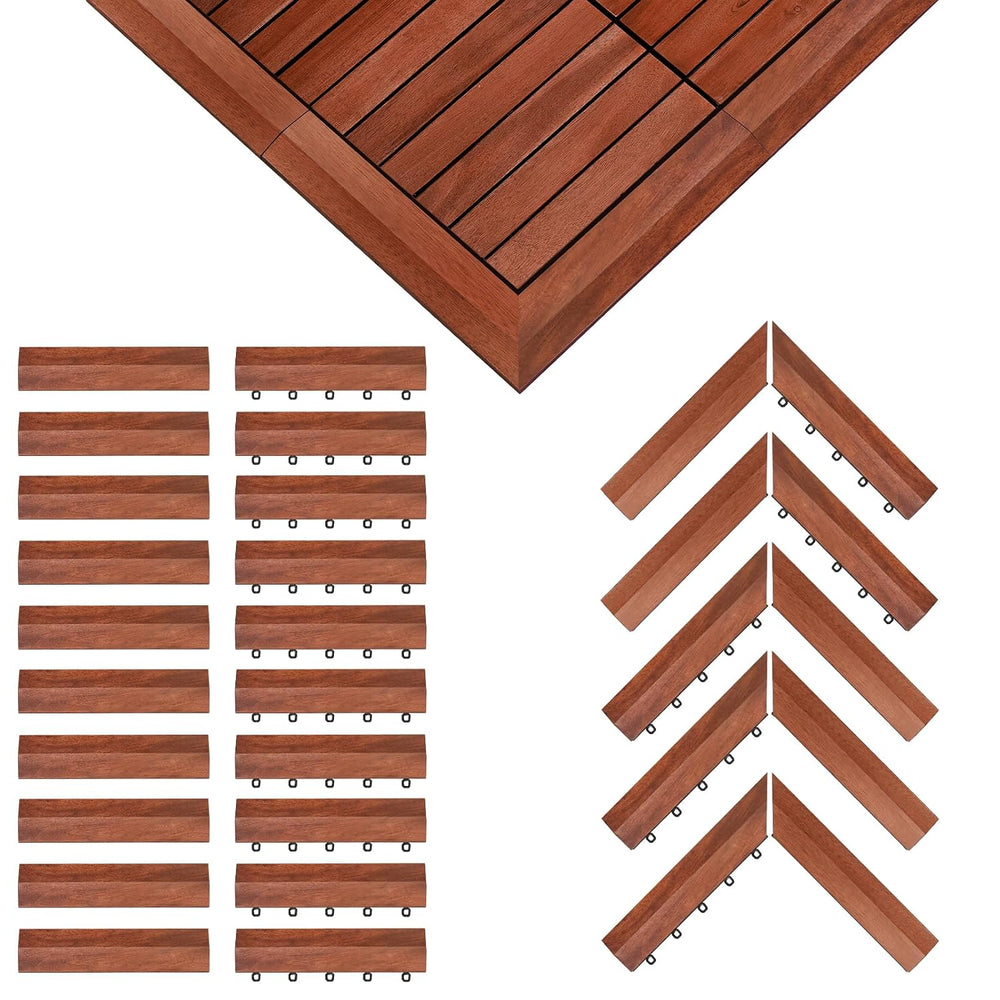 PrimeZone Solid Acacia Wood Edge Trim Set for Interlocking Deck Tiles