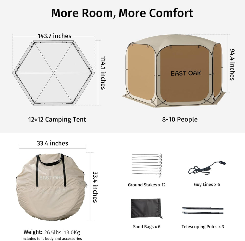 East Oak 12×12 FT Pop Up Canopy Tent with Mosquito Netting | Outdoor Screen H...