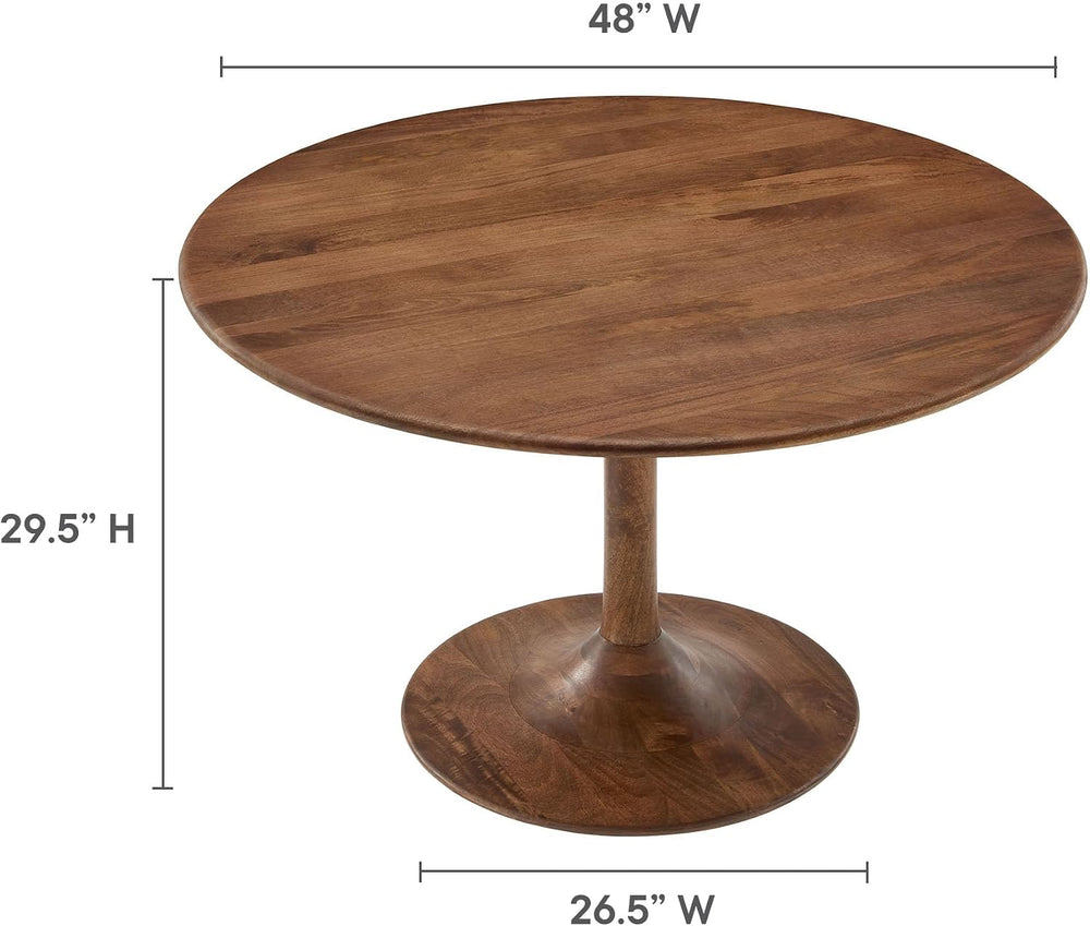 Modway Lippa 48 Inch Round Wood Dining Table in Walnut – Solid Mango Wood Tab...