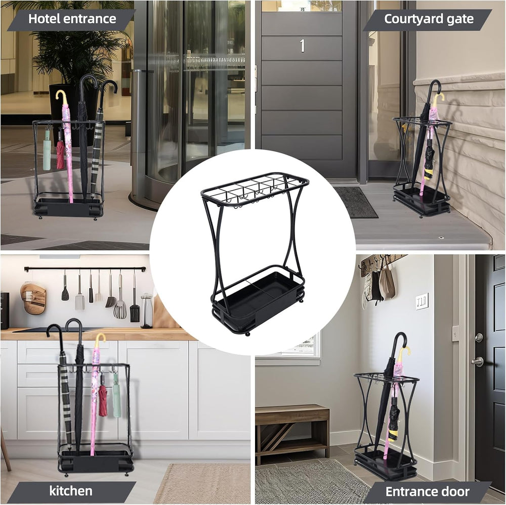 15 Slot Umbrella Stand with 8 Hooks – Heavy Duty Metal Indoor Umbrella Rack H...