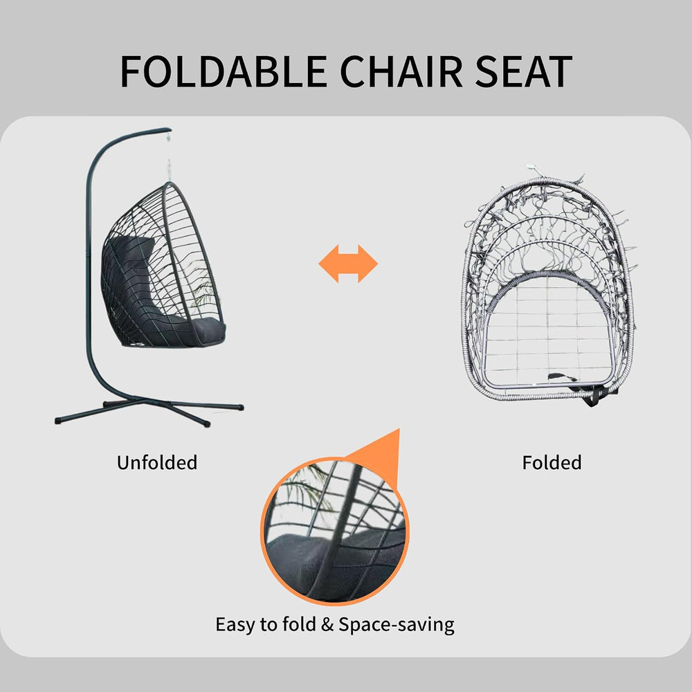 Kingdura Hanging Egg Chair with Stand Indoor Outdoor, Foldable Rattan Wicker ...