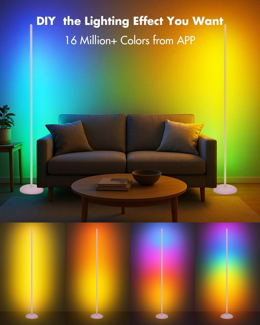 LED Corner Lamp, Smart RGB Floor Lamp for Living Room, Bedroom