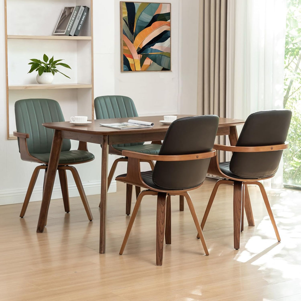 MCM dining Chairs, Faux Leather Dining Chairs with Walnut Craftsmanship