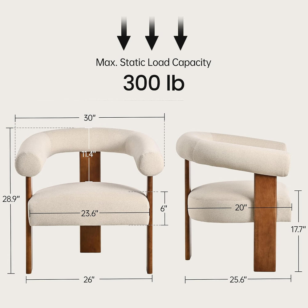 Usaint Upholstered Barrel Accent Chair Set of 2 with Walnut Wood Legs