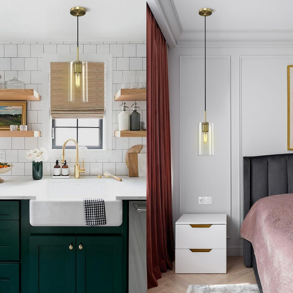 Modern Brass Pendant Lights Kitchen Island Glass Pendant Light Fixtures, 9.5&...