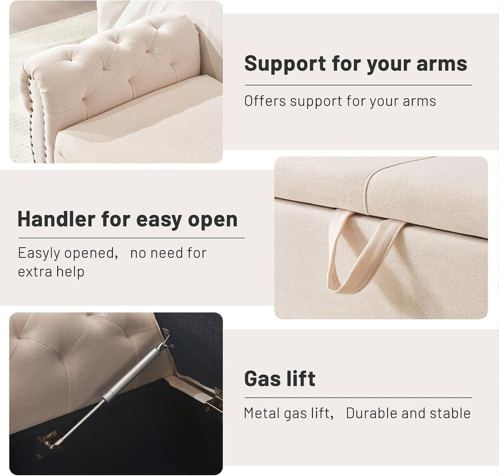 Furniliving Storage Ottoman Bench for Bedroom, Upholstered End of Bed Bench w...