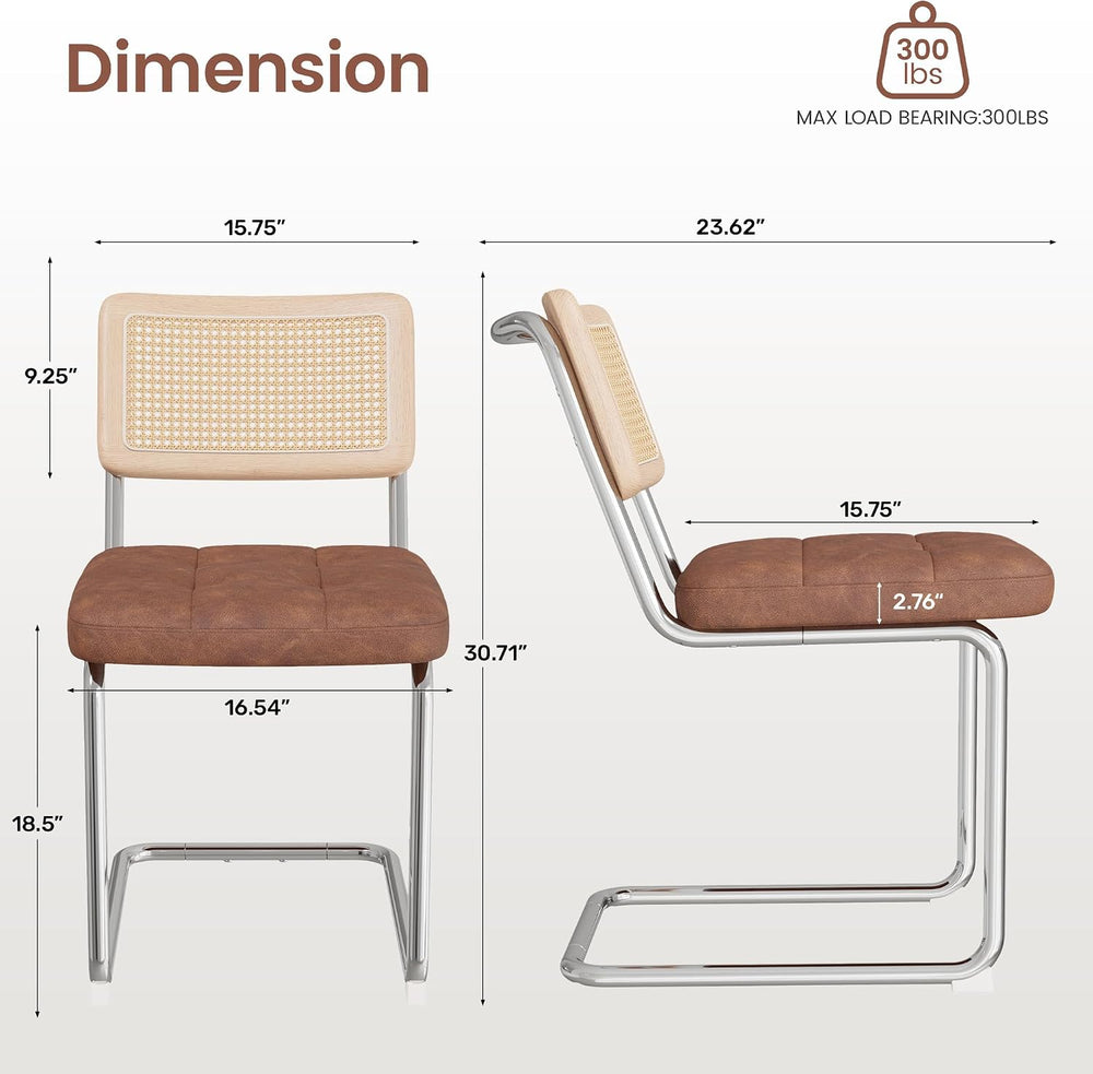 Rattan Dining Chairs, Faux Leather Dining Chairs Set of 4, Brown
