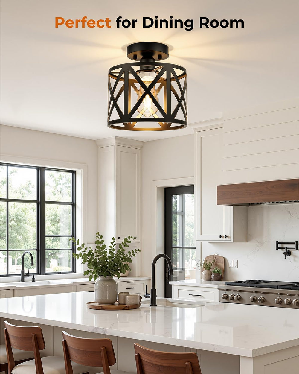 BLNAN 2Pack Farmhouse Semi Flush Mount Ceiling Light Fixture E26 8 Inch