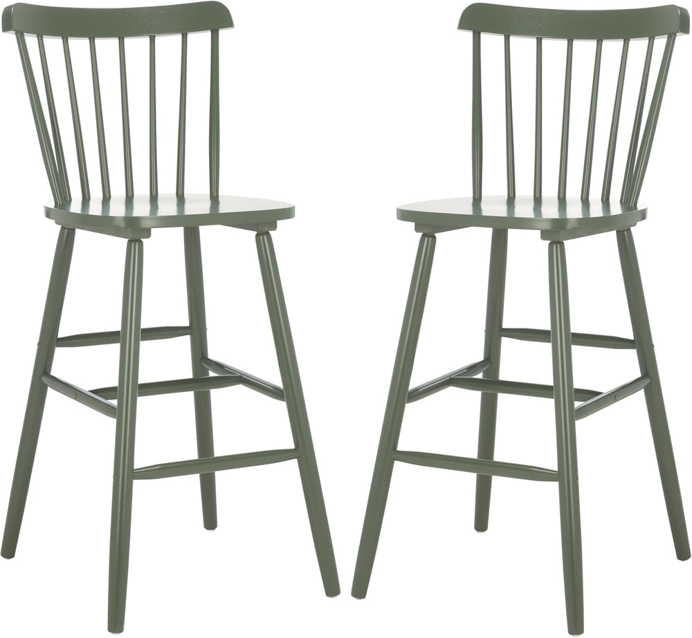 SAFAVIEH Furniture - Galena Bar Stool Set of 2 - Dusty Green - Solid Wood - M...