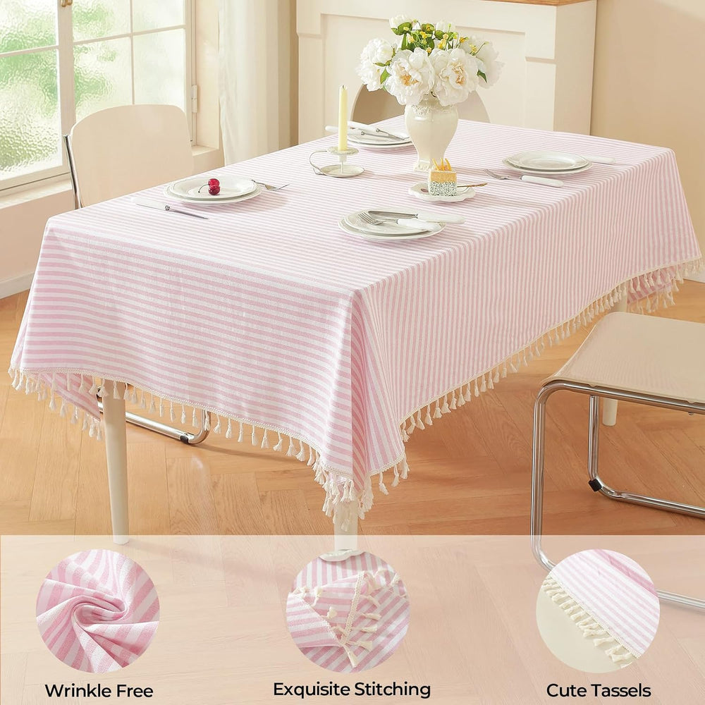 meioro Striped Square Tablecloth, Cotton Blend Fabric Pink Table Cloth with T...