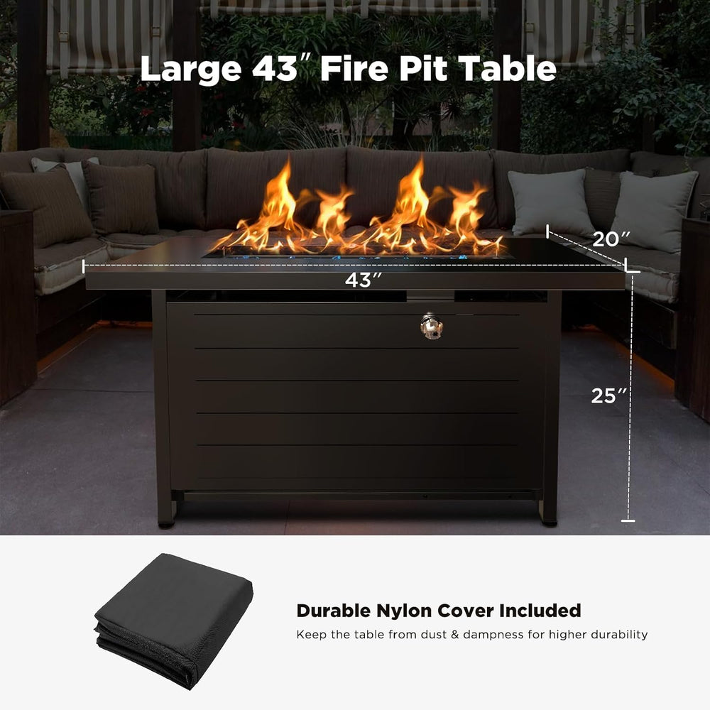 Ciays 43″ Propane Fire Pit with Glass Beads & Lid, 60,000 BTU CSA-Certifi...