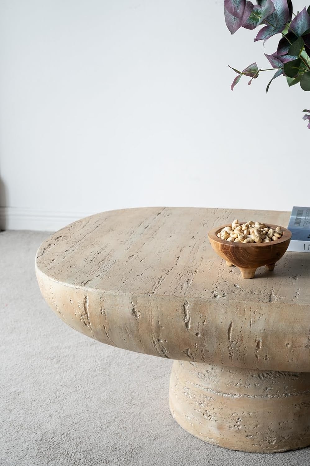 WILLIAMSPACE 36" Oval Coffee Table, Modern Faux Stone Circle Center Tabl...