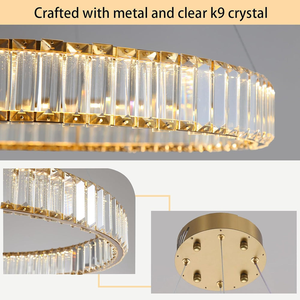 32'' Modern Ring Chandelier Crystal Chandeliers for Dining Room Round...