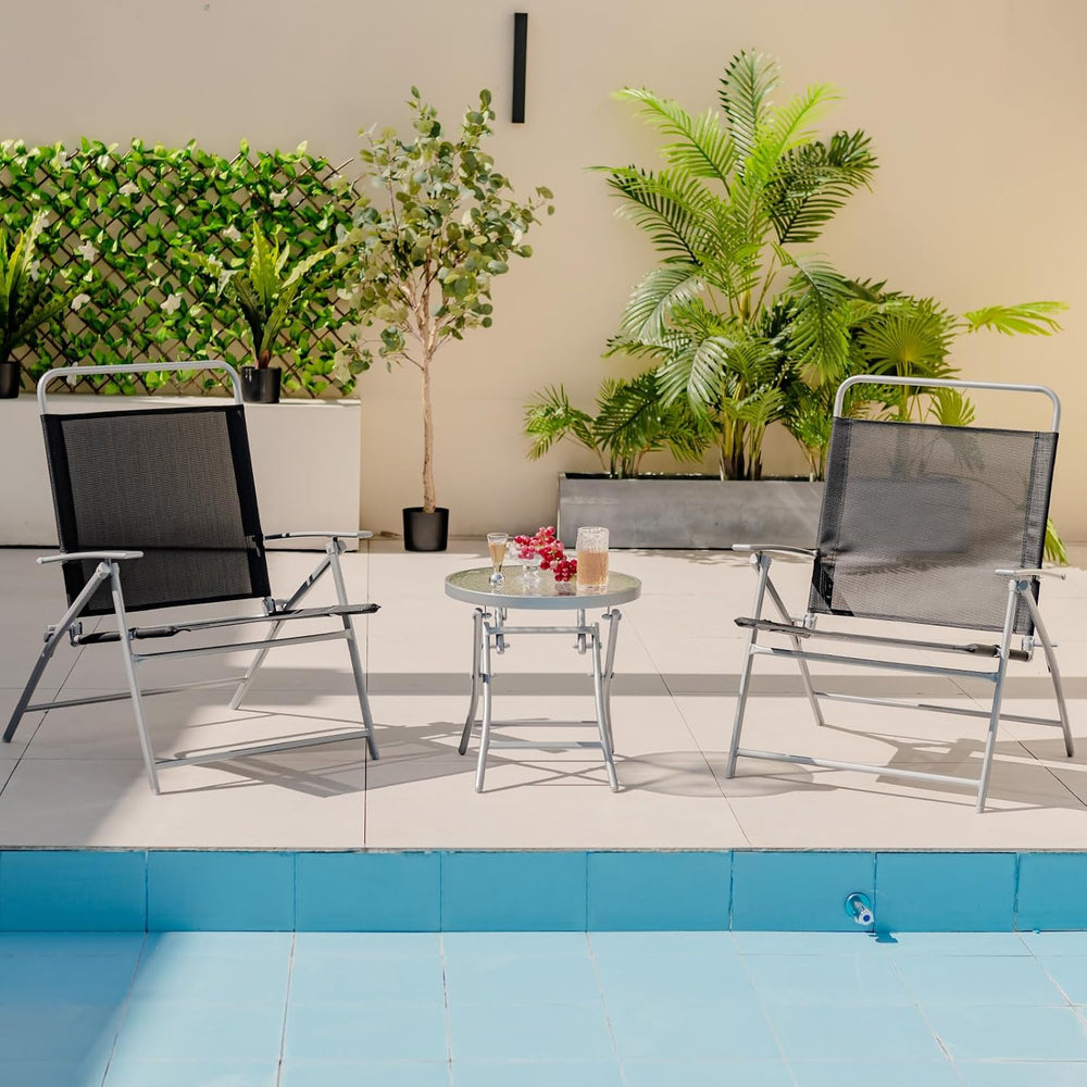 Giantex 3PCS Patio Bistro Set, Folding Outdoor Patio Table Set with 2 Foldabl...