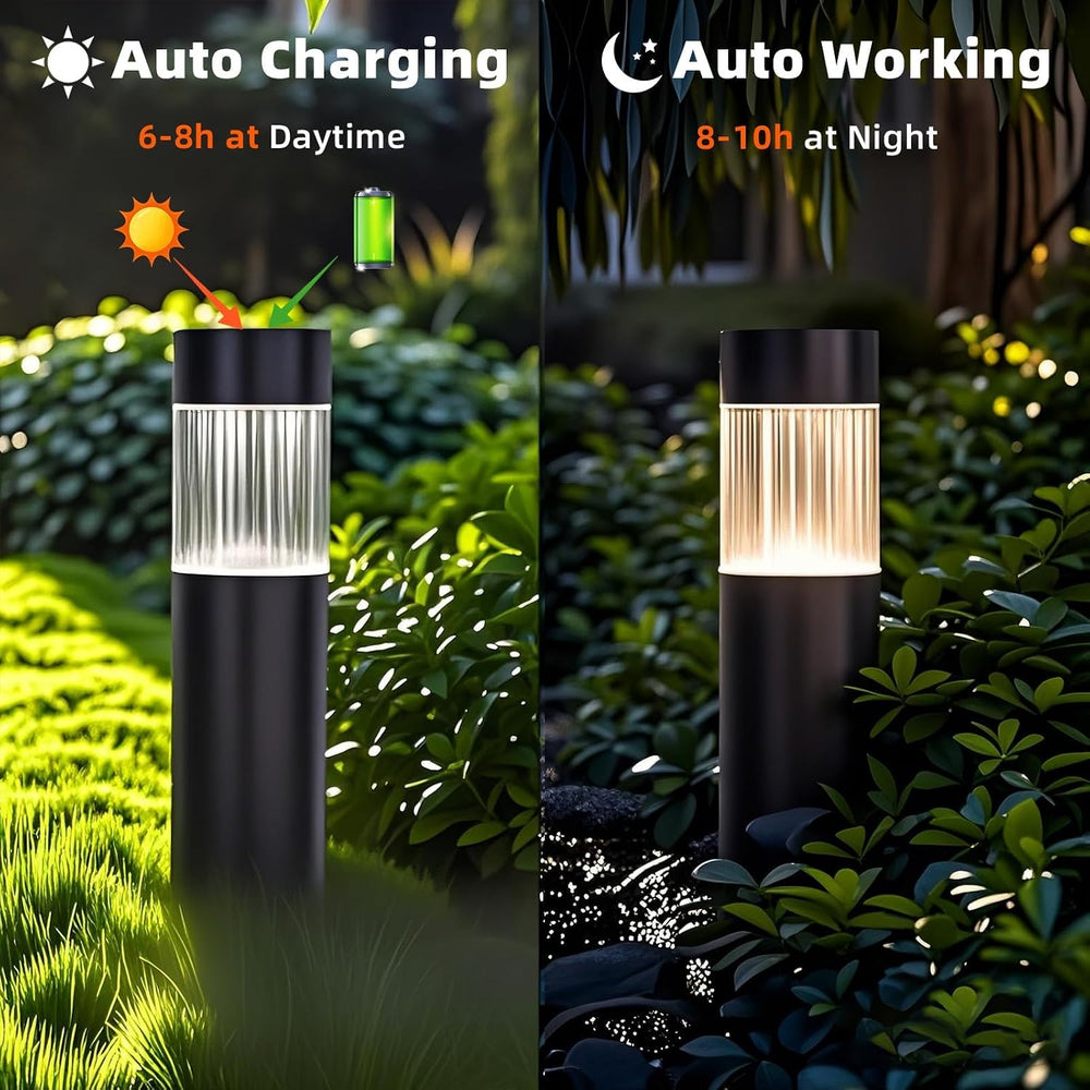Sublume Solar Pathway Lights Outdoor, 4 Pack Large Metal Stainless Steel Sola...