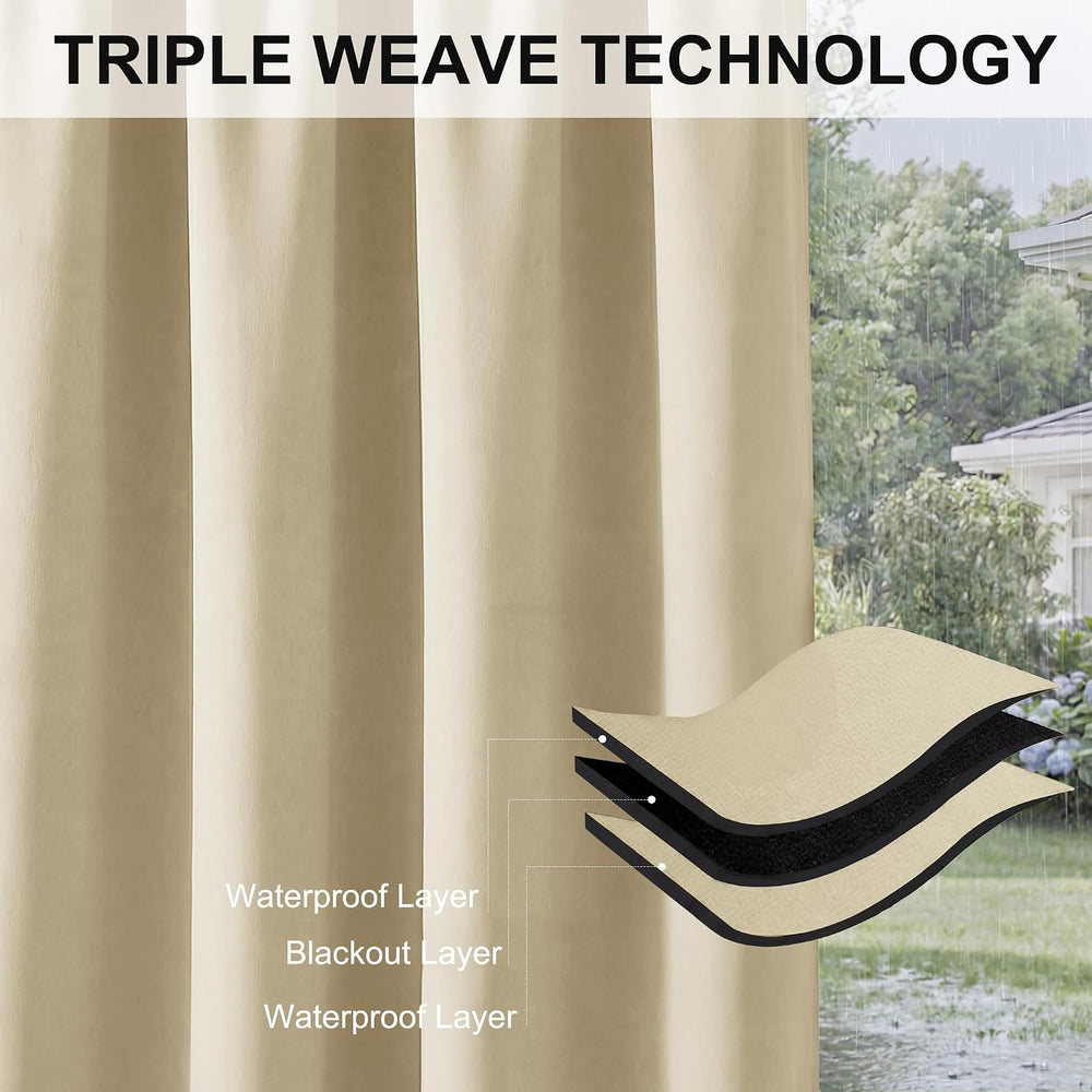 RYB HOME 2 Panels Outdoor Curtains for Patio Waterproof Weighted Windproof