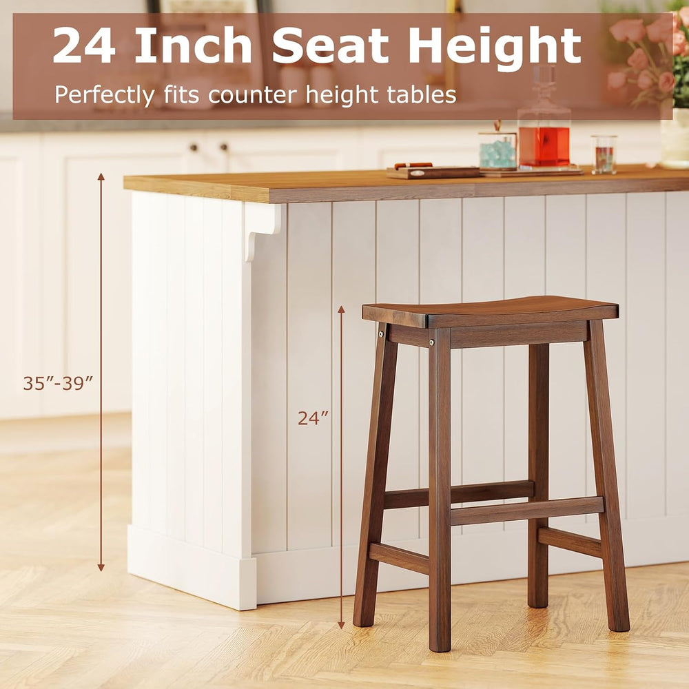 COSTWAY 24-inch Solid Wood Saddle Stools Set of 4 with Footrests, Walnut