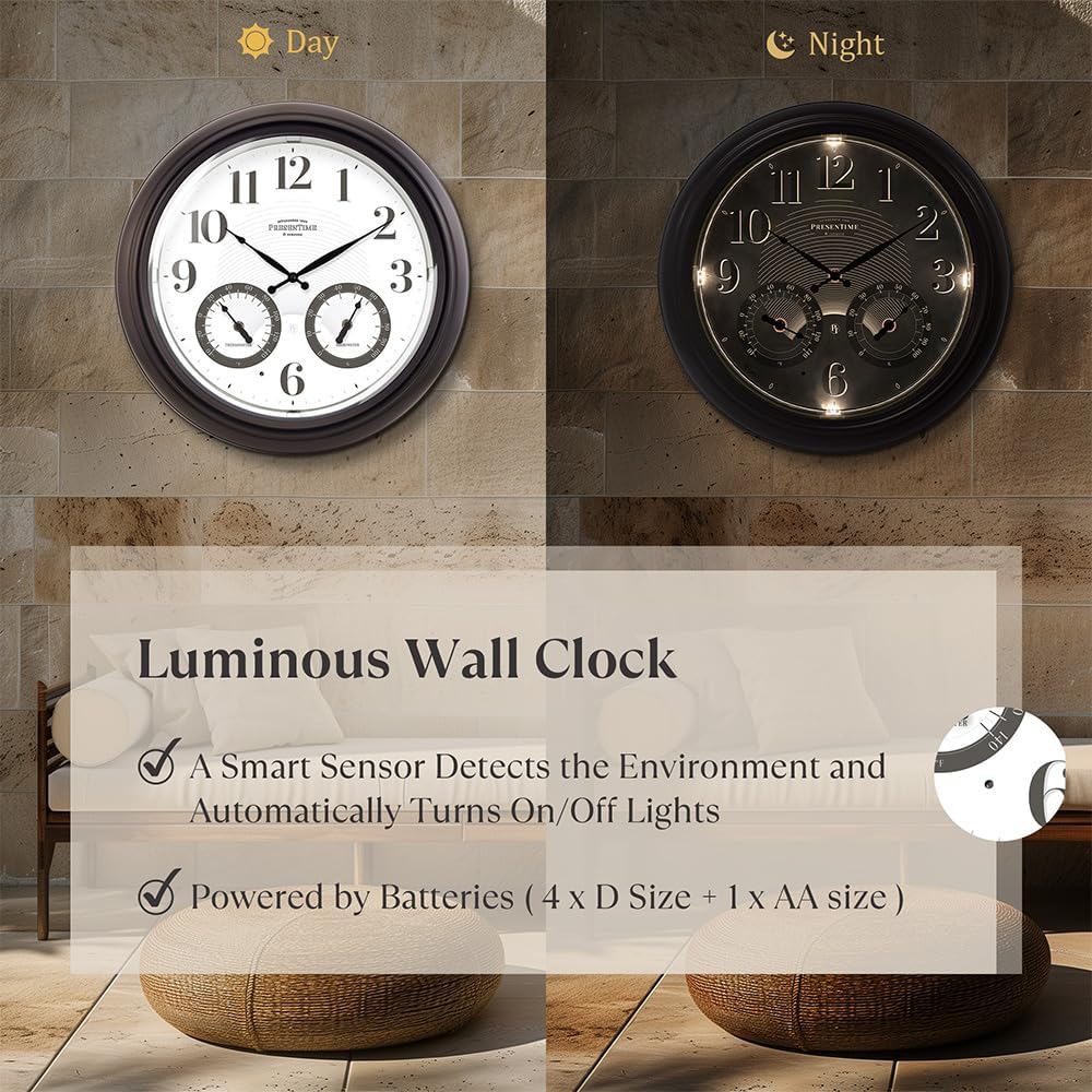 Presentime 18" Illuminated in/Outdoor Clock