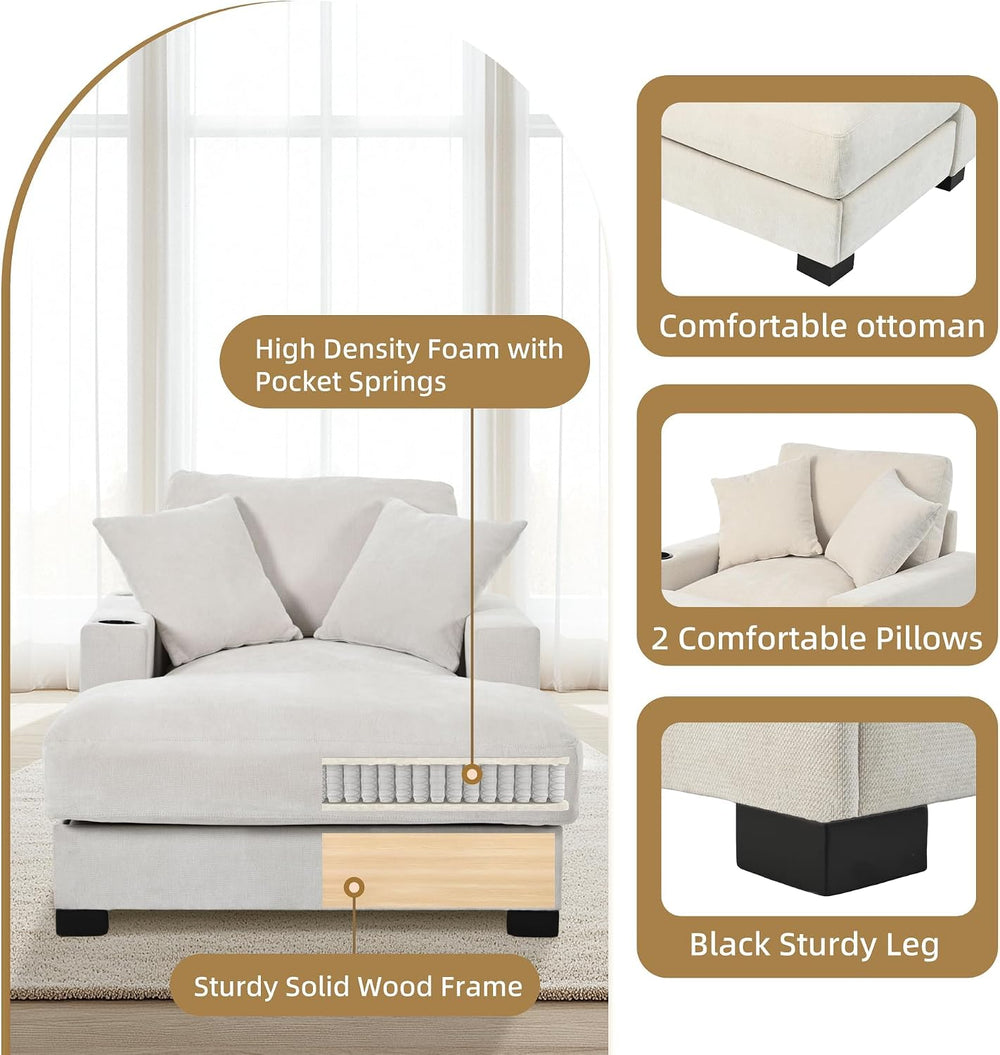 60" Oversized Chaise Lounge Chair Indoor with Adjustable Backrest & ...
