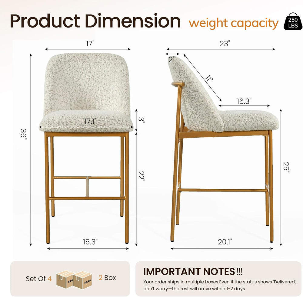 COLAMY Counter Height Bar Stools Set of 4, Modern Tweed Upholstered Kitchen I...