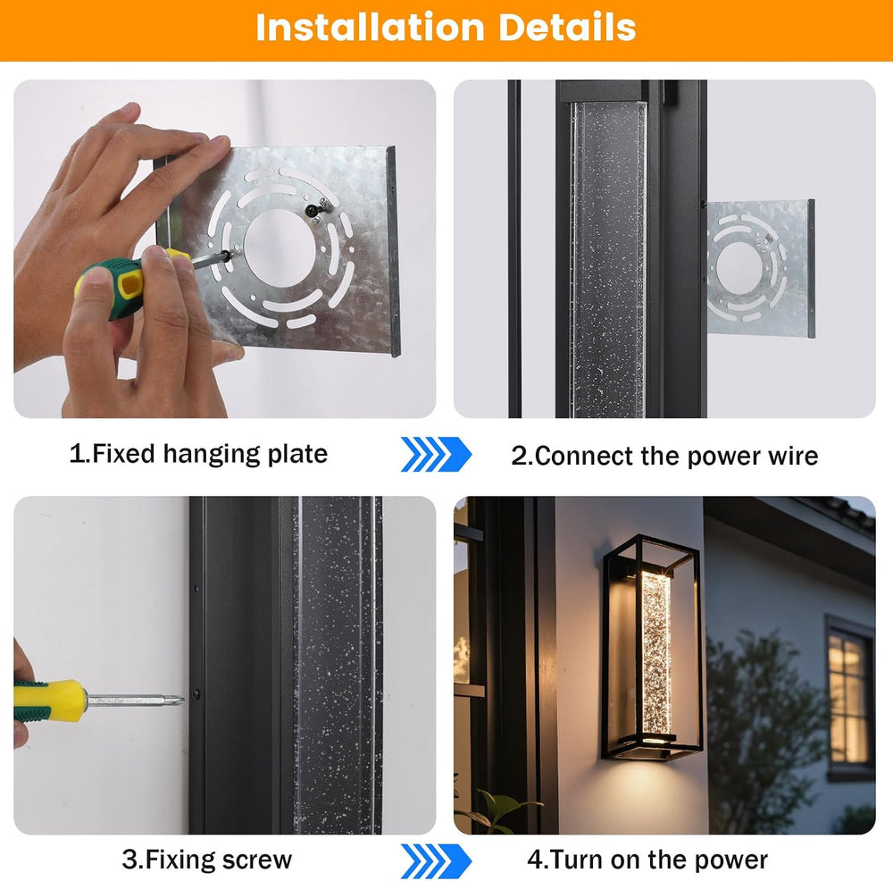 16 Inch Modern Outdoor Wall Sconce, Matte Black Waterproof Exterior Wall Ligh...