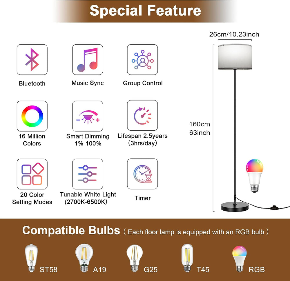 FRIDEKO HOME Floor Lamp for Living Room - Bedroom Standing Tall Lamps with Re...