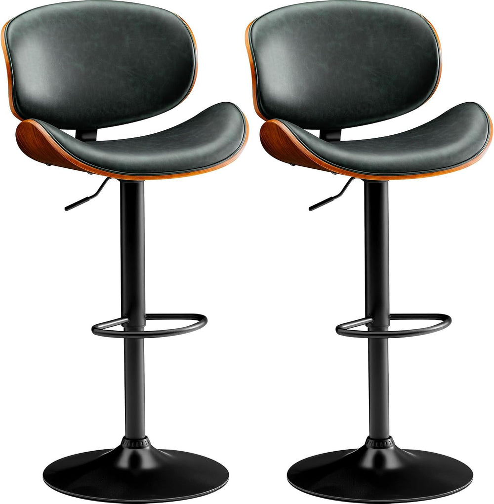 Furmax Bar Stools Set of 2 Adjustable Swivel Bentwood Barstools PU Leather Mo...