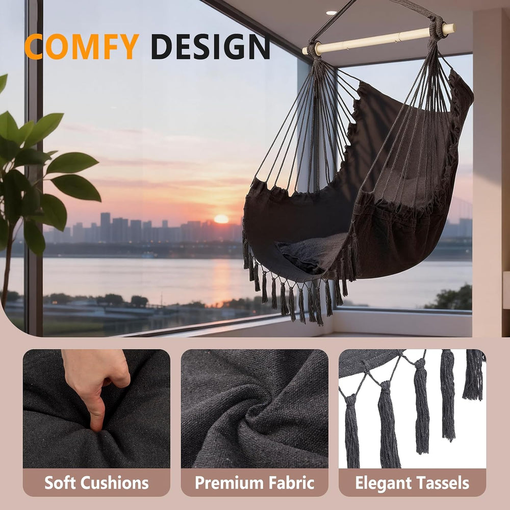 ONCLOUD XXL Hammock Chair Macrame Hanging Rope Swing Seat w/Side Pocket, Incl...