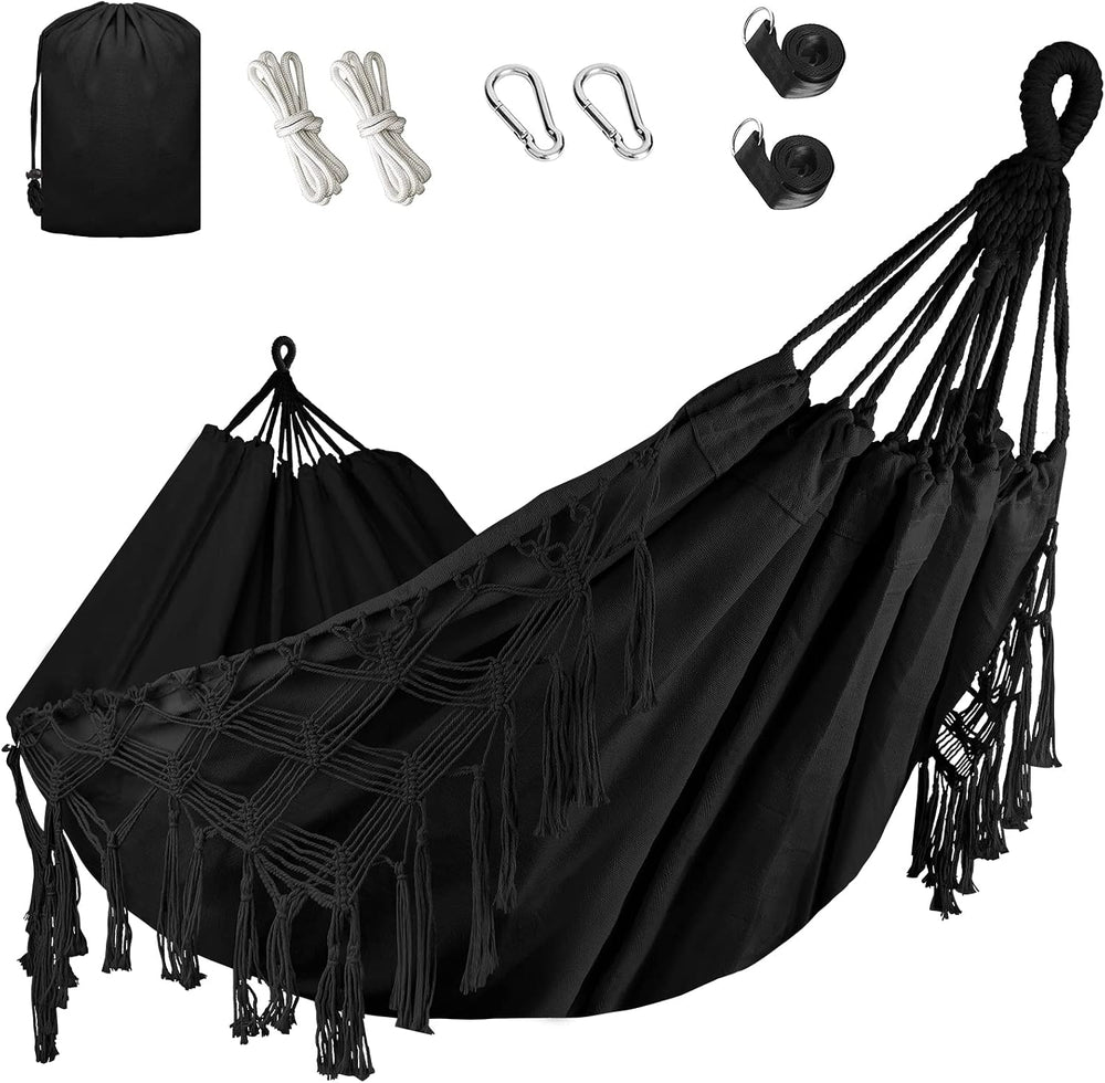 Bellzacasa Double Hammock, Heavy Duty 500 lb Load Capacity Tassels and Fishta...